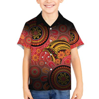 Papua New Guinea Family Matching Off The Shoulder Long Sleeve Dress and Hawaiian Shirt Birds Of Paradise With Aboriginal Pattern LT05 Son's Shirt Red - Polynesian Pride