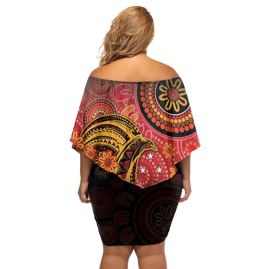 Papua New Guinea Family Matching Off Shoulder Short Dress and Hawaiian Shirt Birds Of Paradise With Aboriginal Pattern LT05 - Polynesian Pride