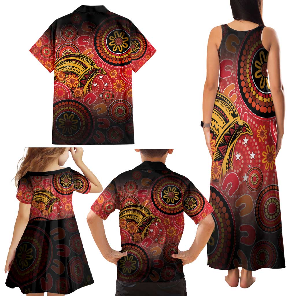 Papua New Guinea Family Matching Tank Maxi Dress and Hawaiian Shirt Birds Of Paradise With Aboriginal Pattern LT05 - Polynesian Pride