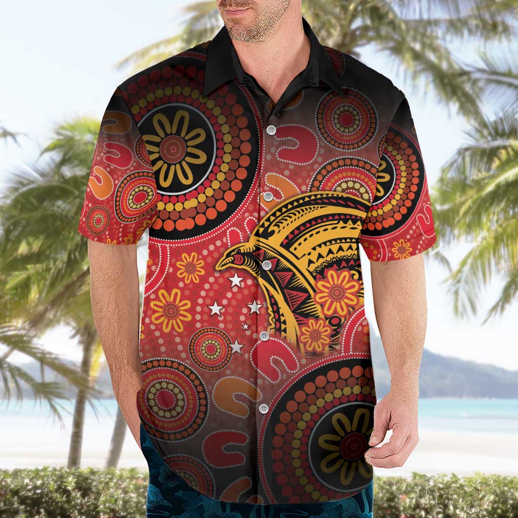 Papua New Guinea Hawaiian Shirt Birds Of Paradise With Aboriginal Pattern - Polynesian Pride