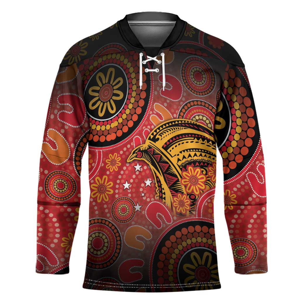 Papua New Guinea Hockey Jersey Birds Of Paradise With Aboriginal Pattern - Polynesian Pride