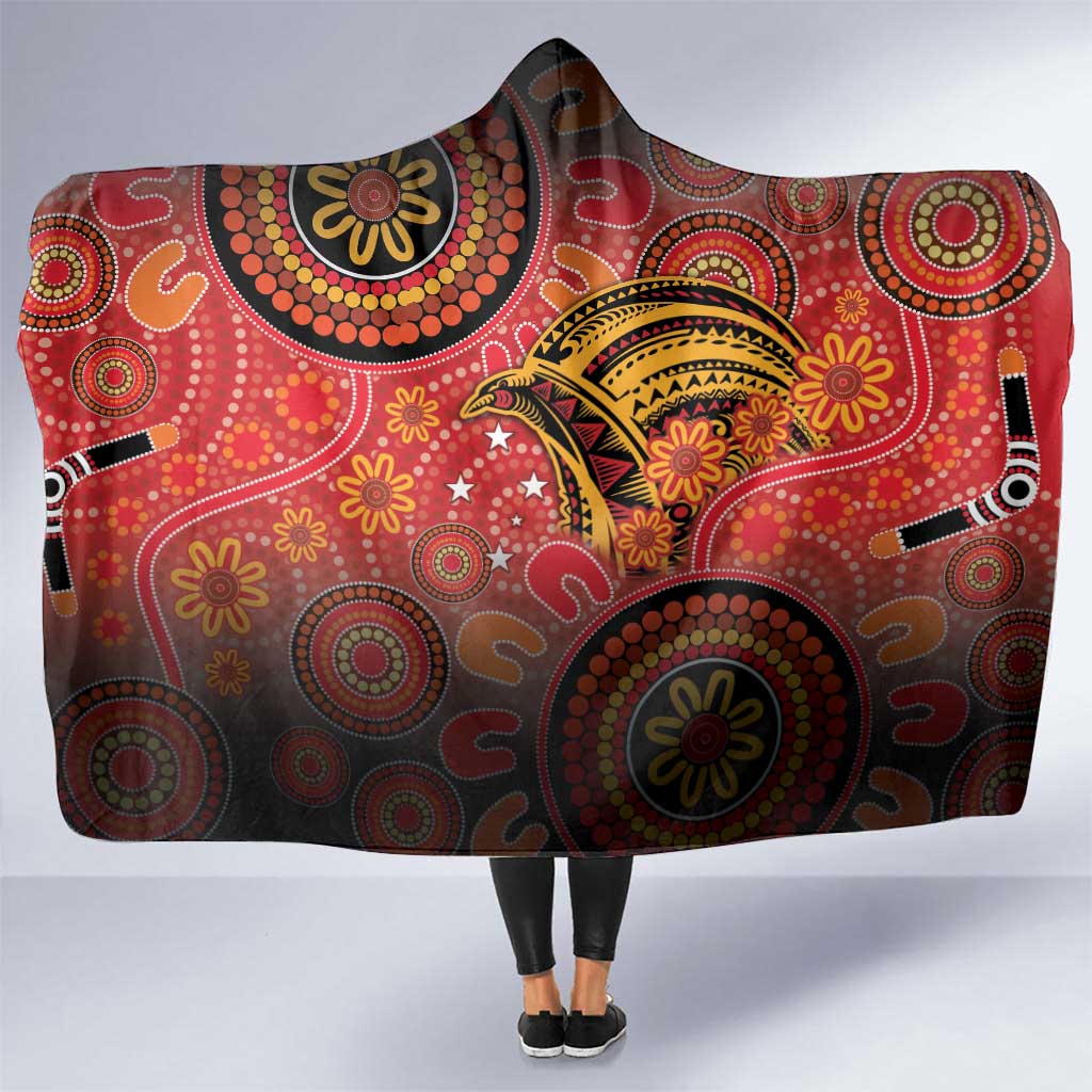 Papua New Guinea Hooded Blanket Birds Of Paradise With Aboriginal Pattern LT05 One Size Red - Polynesian Pride