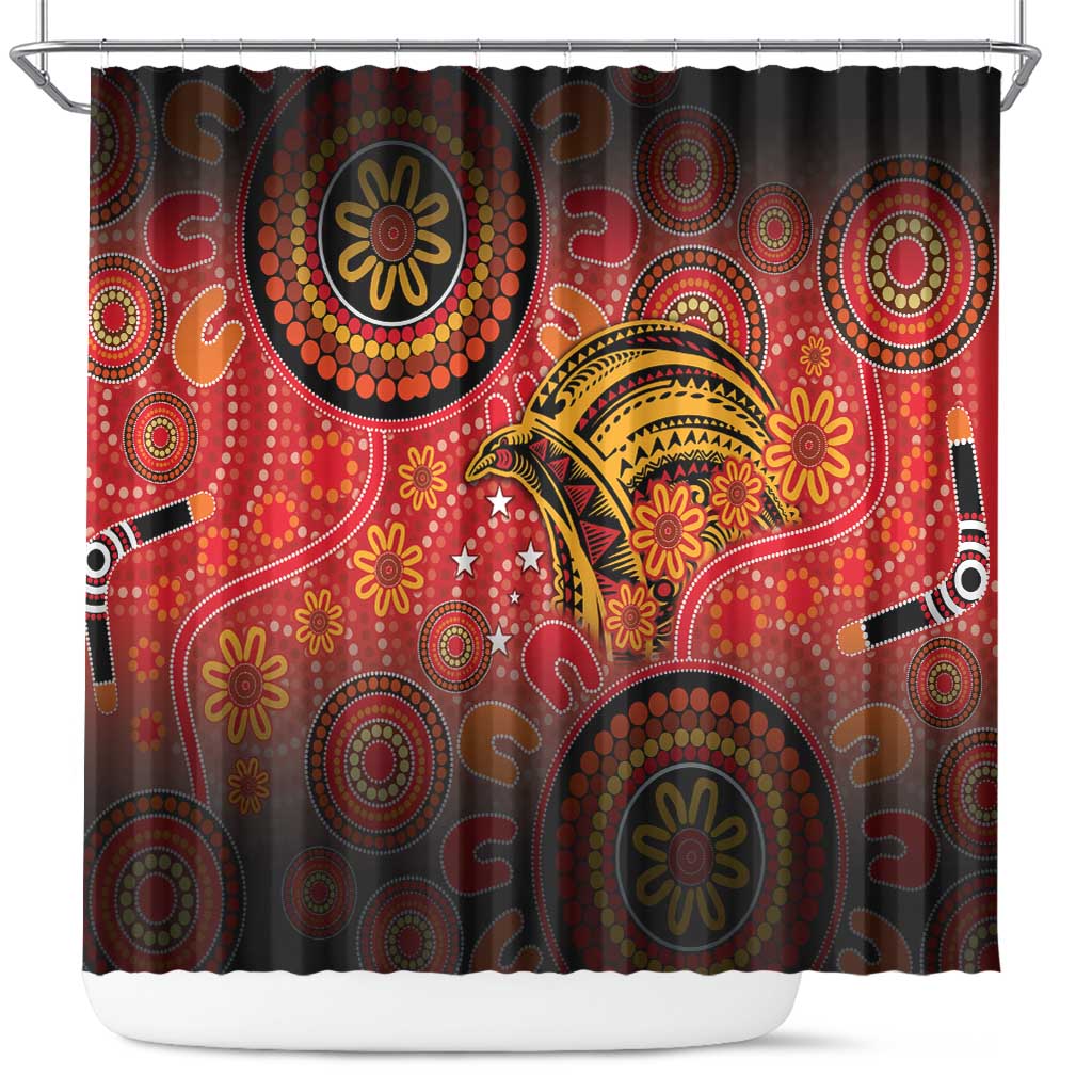 Papua New Guinea Shower Curtain Birds Of Paradise With Aboriginal Pattern LT05 Red - Polynesian Pride