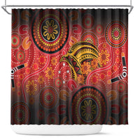 Papua New Guinea Shower Curtain Birds Of Paradise With Aboriginal Pattern LT05 Red - Polynesian Pride