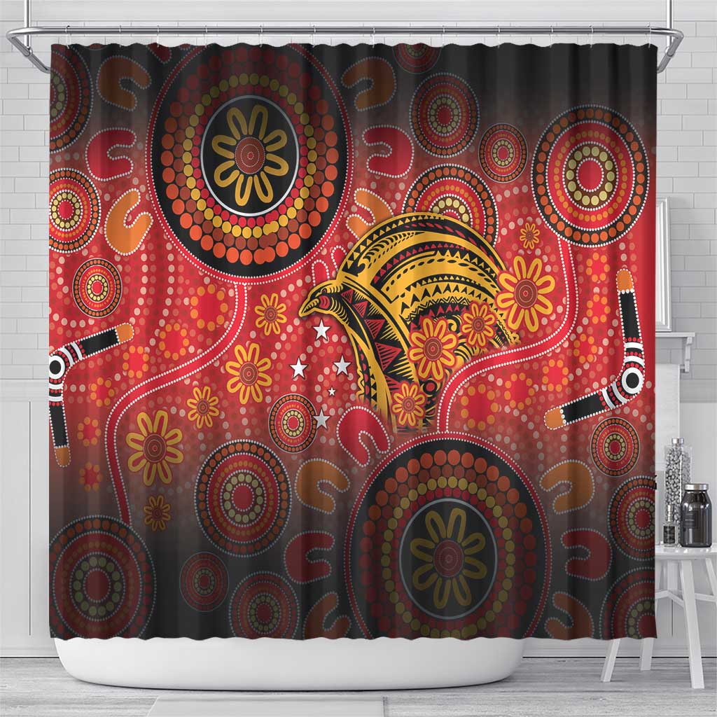 Papua New Guinea Shower Curtain Birds Of Paradise With Aboriginal Pattern LT05 - Polynesian Pride