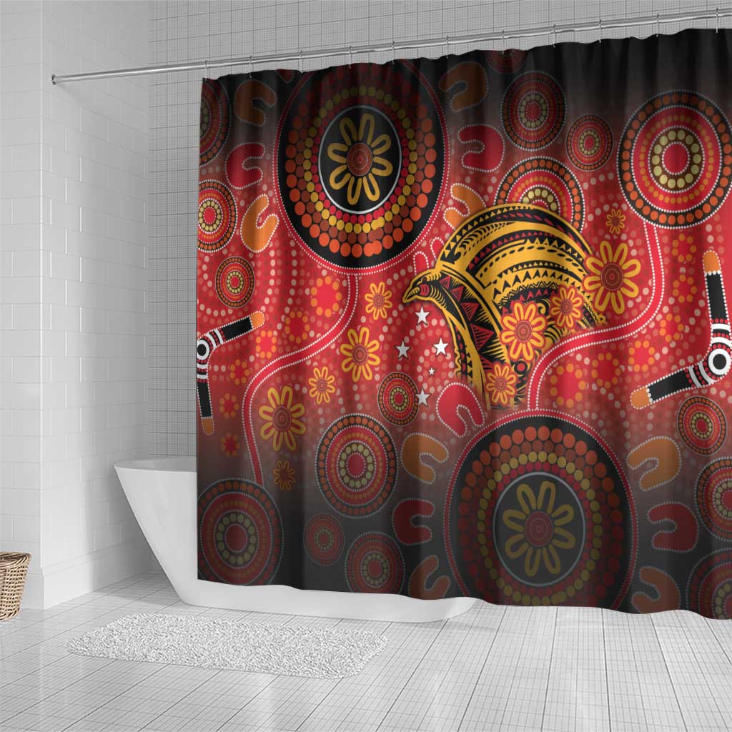 Papua New Guinea Shower Curtain Birds Of Paradise With Aboriginal Pattern LT05 - Polynesian Pride