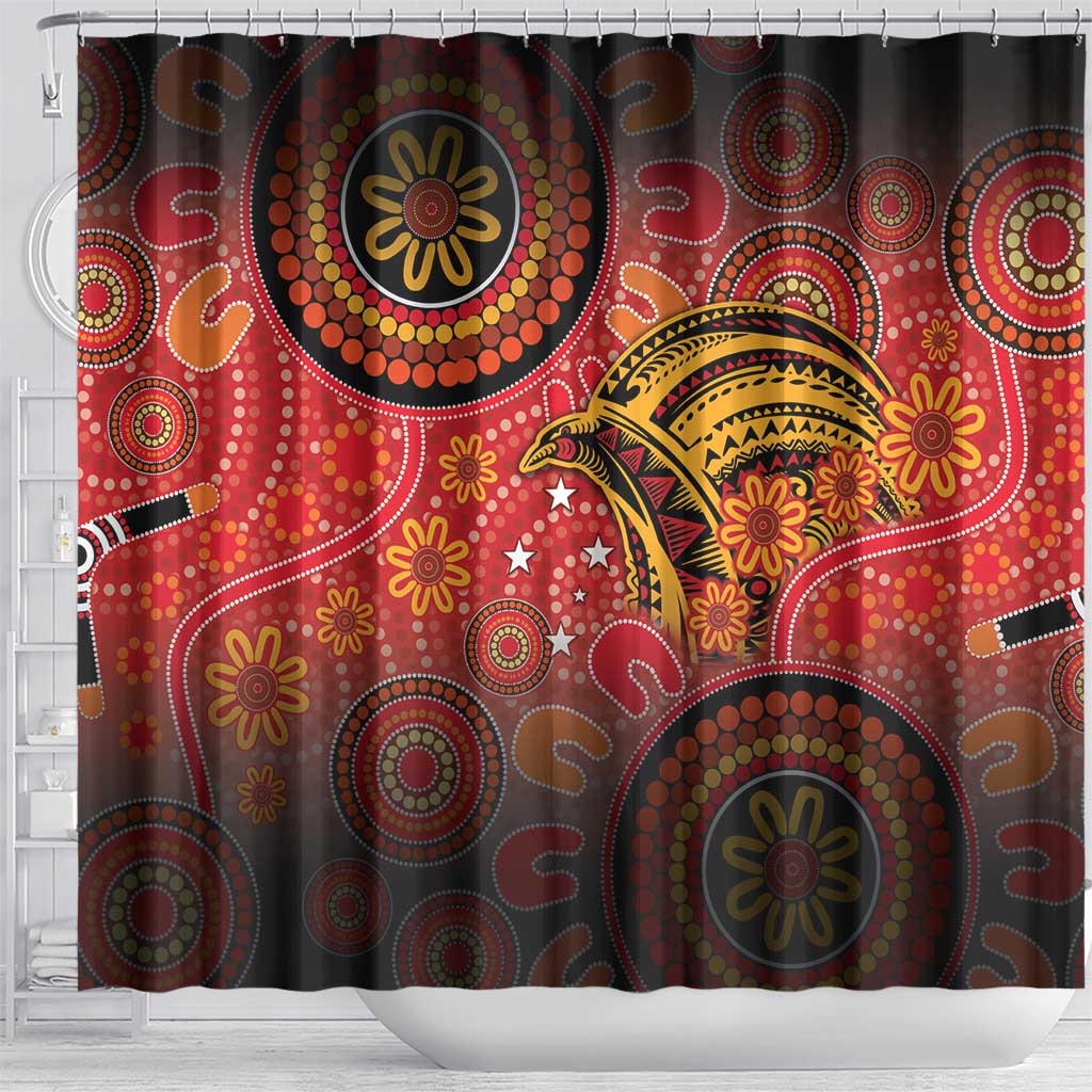 Papua New Guinea Shower Curtain Birds Of Paradise With Aboriginal Pattern LT05 - Polynesian Pride