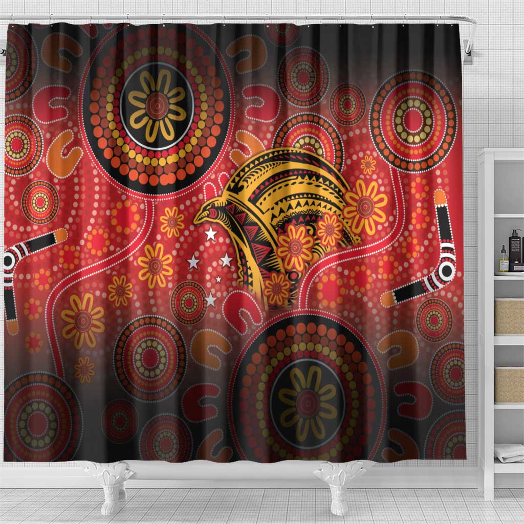 Papua New Guinea Shower Curtain Birds Of Paradise With Aboriginal Pattern LT05 - Polynesian Pride