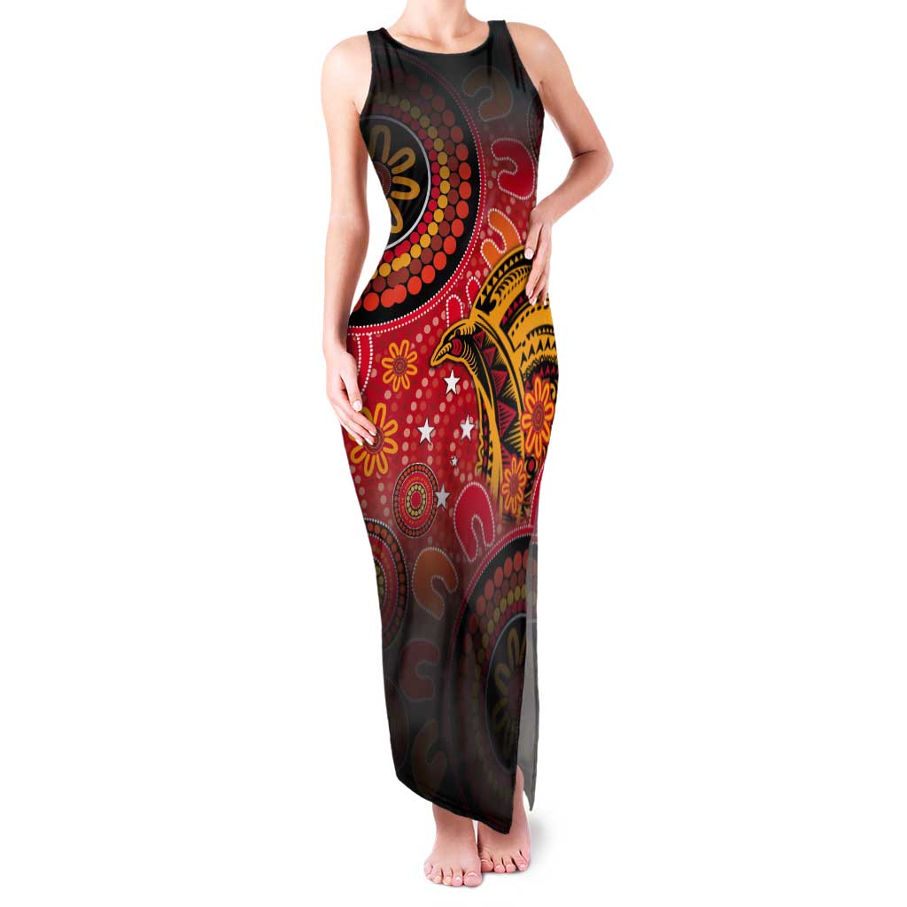 Papua New Guinea Tank Maxi Dress Birds Of Paradise With Aboriginal Pattern - Polynesian Pride