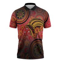 Papua New Guinea Zipper Polo Shirt Birds Of Paradise With Aboriginal Pattern - Polynesian Pride