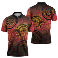 Papua New Guinea Zipper Polo Shirt Birds Of Paradise With Aboriginal Pattern - Polynesian Pride