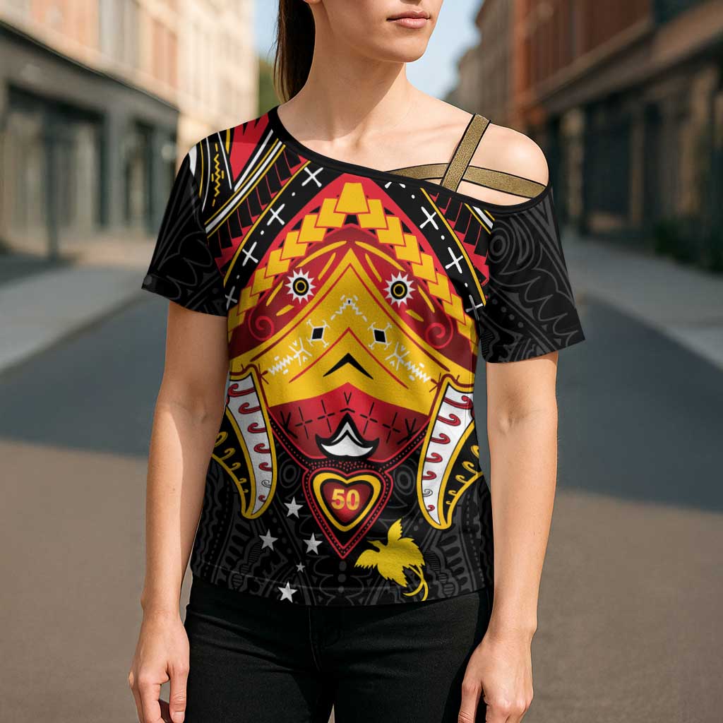 Papua New Guinea Independence Day Cross Shoulder Shirt Tribal Mask - Polynesian Pride