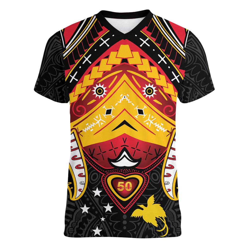 Papua New Guinea Independence Day Women V-Neck T-Shirt Tribal Mask - Polynesian Pride