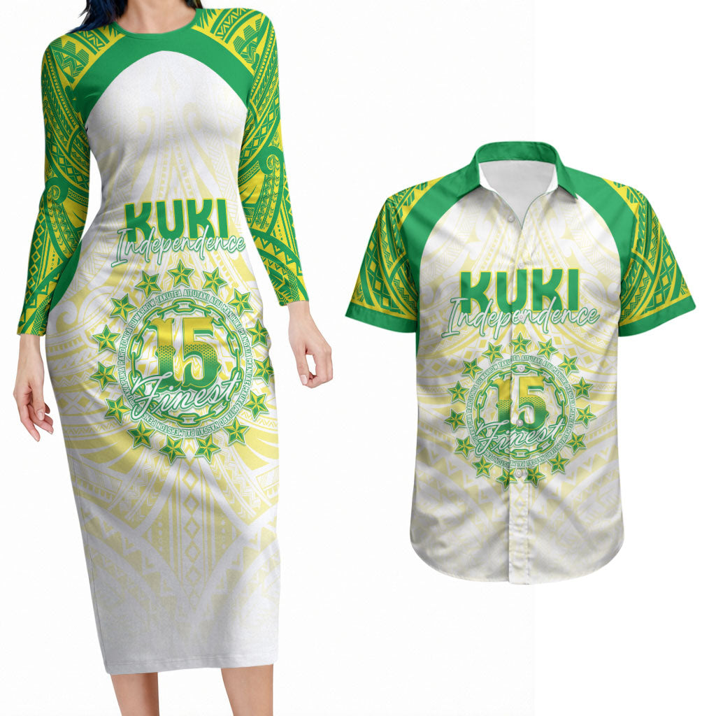Kuki Independence 2026 Couples Matching Long Sleeve Bodycon Dress and Hawaiian Shirt Cook Islands 15 Finest White Version