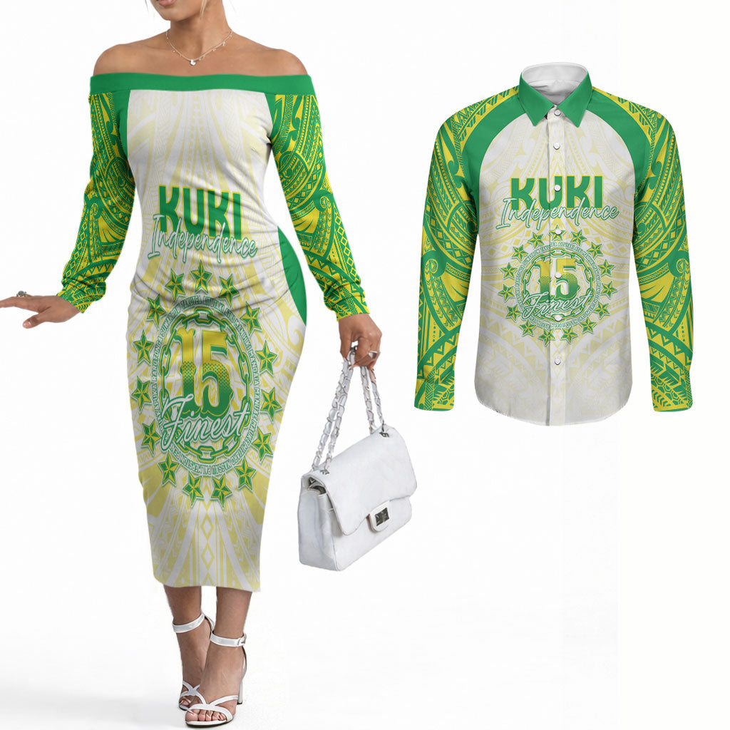 Kuki Independence 2026 Couples Matching Off The Shoulder Long Sleeve Dress and Long Sleeve Button Shirt Cook Islands 15 Finest White Version