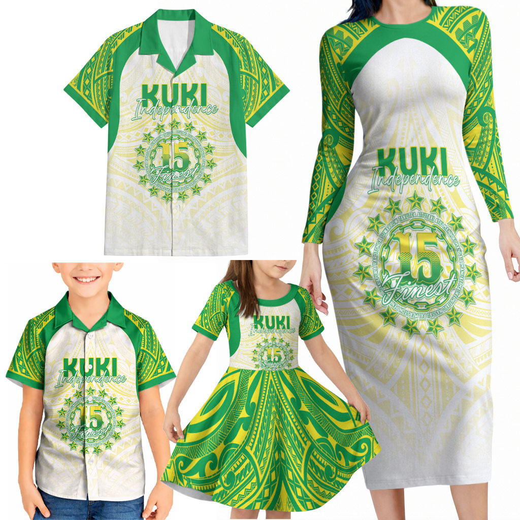 Kuki Independence 2026 Family Matching Long Sleeve Bodycon Dress and Hawaiian Shirt Cook Islands 15 Finest White Version LT05 - Polynesian Pride