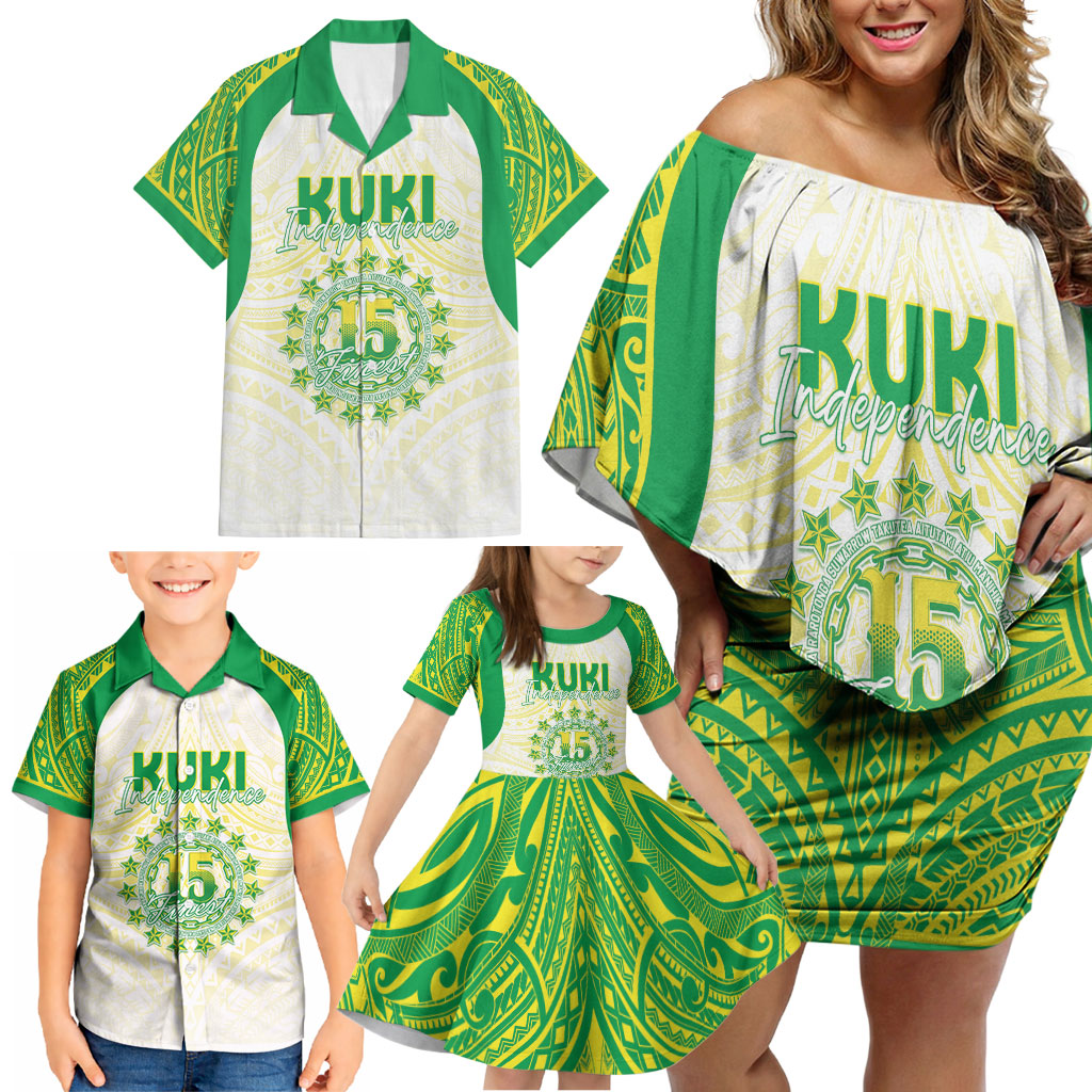 Kuki Independence 2026 Family Matching Off Shoulder Short Dress and Hawaiian Shirt Cook Islands 15 Finest White Version