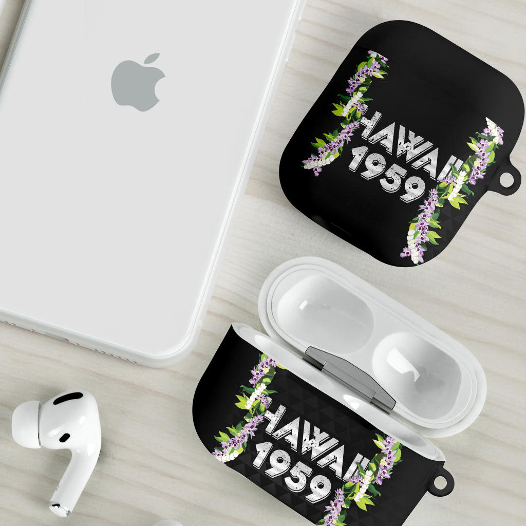 Hawaii Statehood Day AirPods Case Kakau Pattern With Maile Pikake Honohono Lei