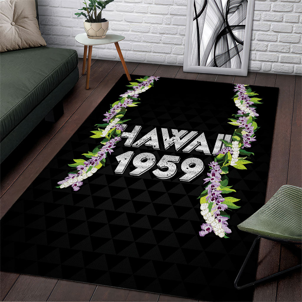 Hawaii Statehood Day Area Rug Kakau Pattern With Maile Pikake Honohono Lei