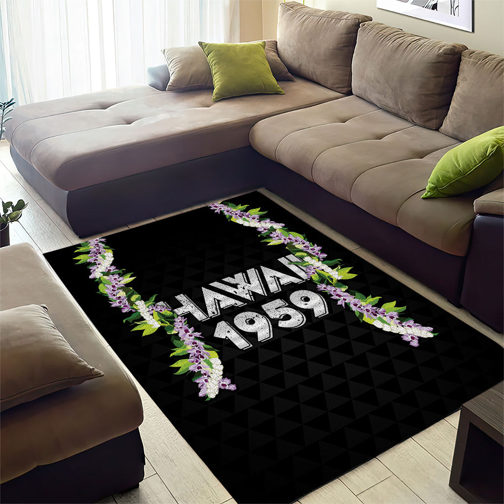 Hawaii Statehood Day Area Rug Kakau Pattern With Maile Pikake Honohono Lei