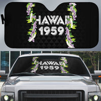 Hawaii Statehood Day Auto Sun Shade Kakau Pattern With Maile Pikake Honohono Lei