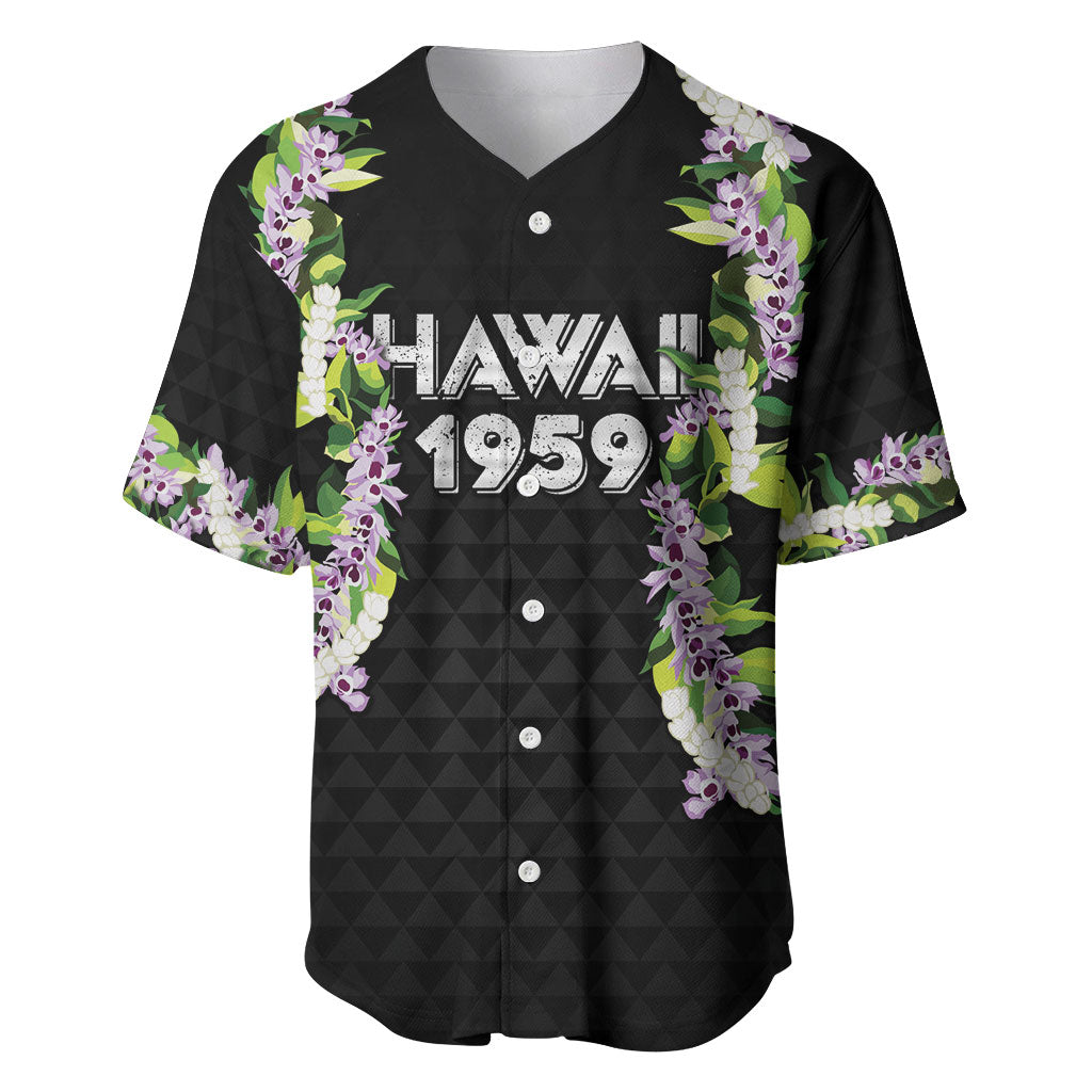 Hawaii Statehood Day Baseball Jersey Kakau Pattern With Maile Pikake Honohono Lei