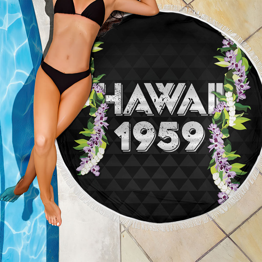 Hawaii Statehood Day Beach Blanket Kakau Pattern With Maile Pikake Honohono Lei