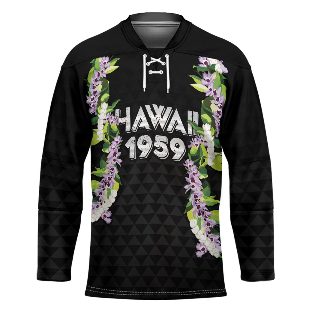 Hawaii Statehood Day Hockey Jersey Kakau Pattern With Maile Pikake Honohono Lei