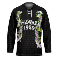 Hawaii Statehood Day Hockey Jersey Kakau Pattern With Maile Pikake Honohono Lei
