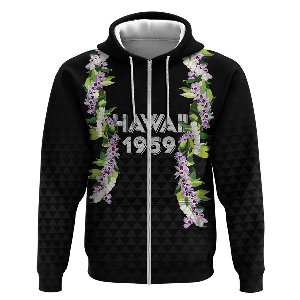 Hawaii Statehood Day Hoodie Kakau Pattern With Maile Pikake Honohono Lei