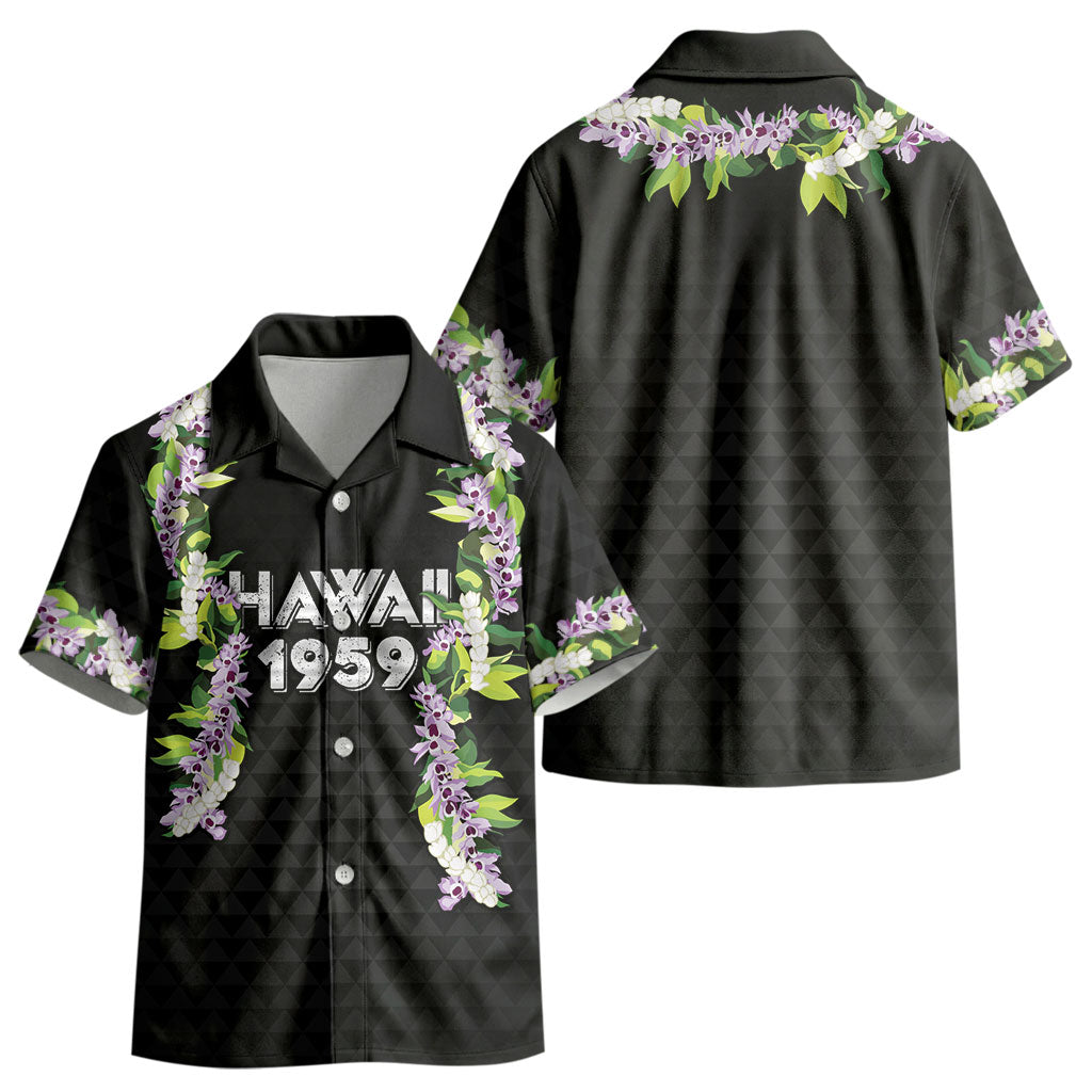 Hawaii Statehood Day Kid Hawaiian Shirt Kakau Pattern With Maile Pikake Honohono Lei