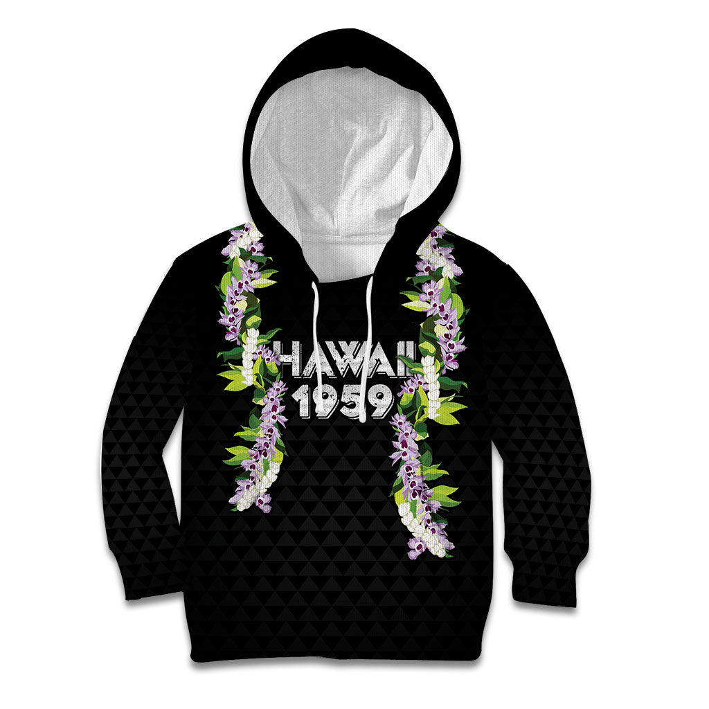 Hawaii Statehood Day Kid Hoodie Kakau Pattern With Maile Pikake Honohono Lei