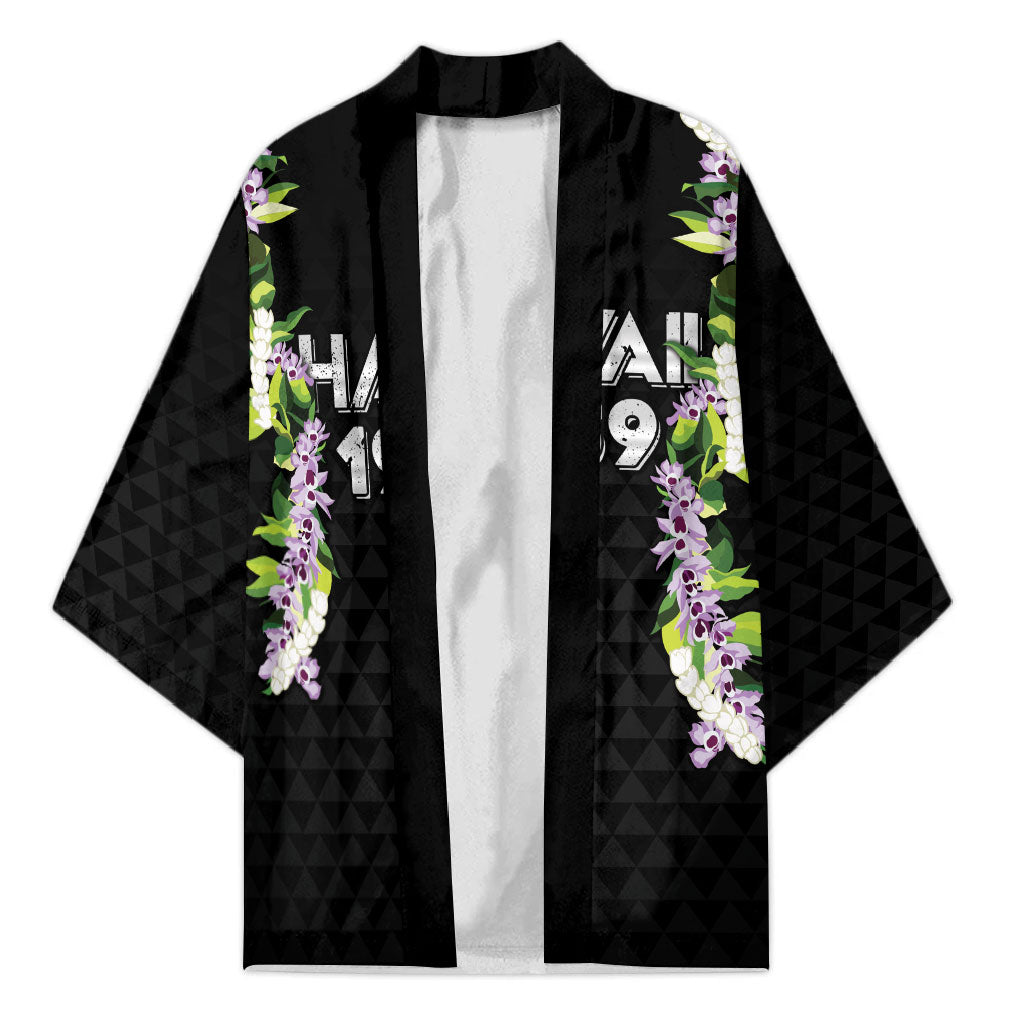 Hawaii Statehood Day Kimono Kakau Pattern With Maile Pikake Honohono Lei