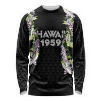 Hawaii Statehood Day Long Sleeve Shirt Kakau Pattern With Maile Pikake Honohono Lei