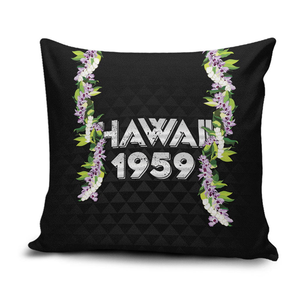 Hawaii Statehood Day Pillow Cover Kakau Pattern With Maile Pikake Honohono Lei