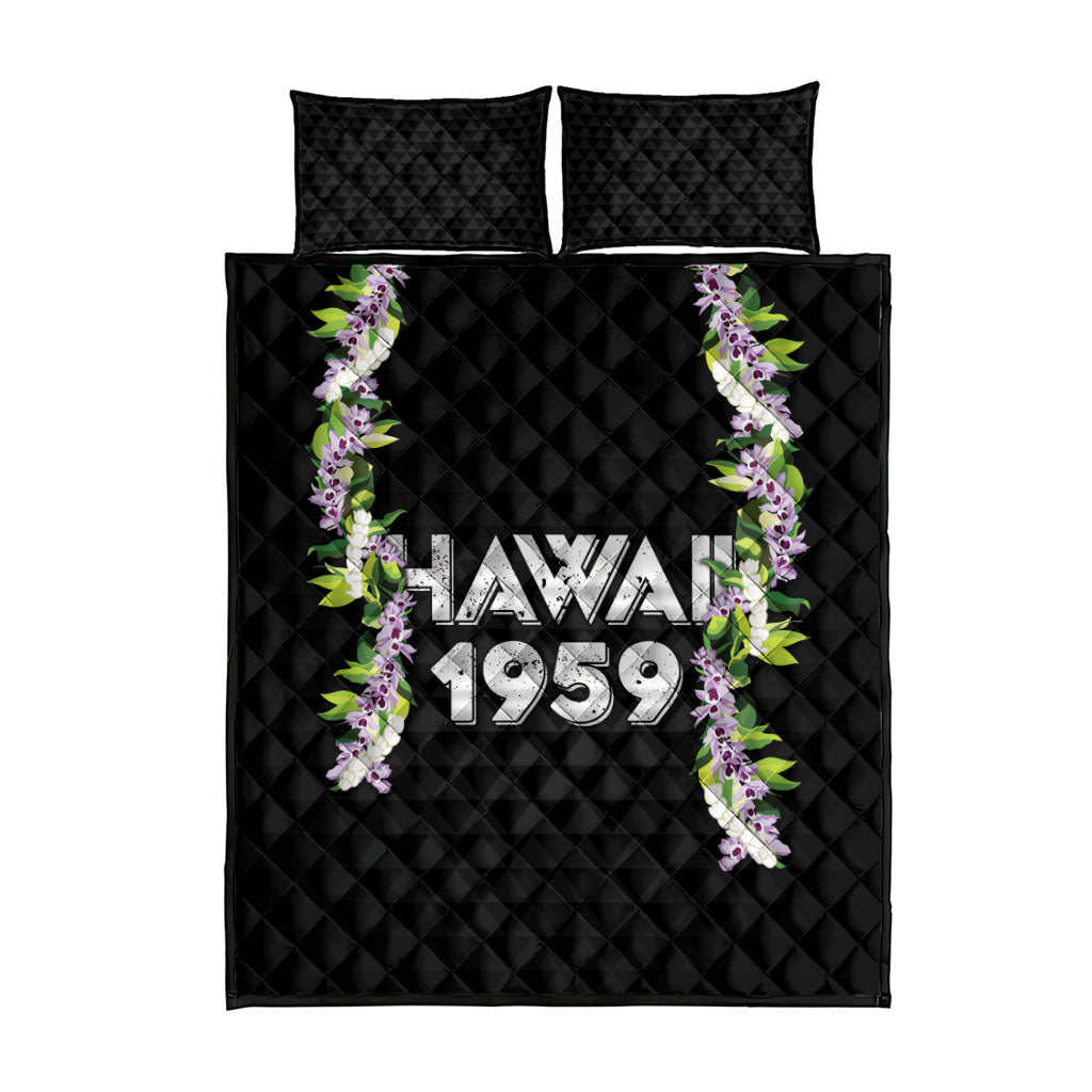 Hawaii Statehood Day Quilt Bed Set Kakau Pattern With Maile Pikake Honohono Lei