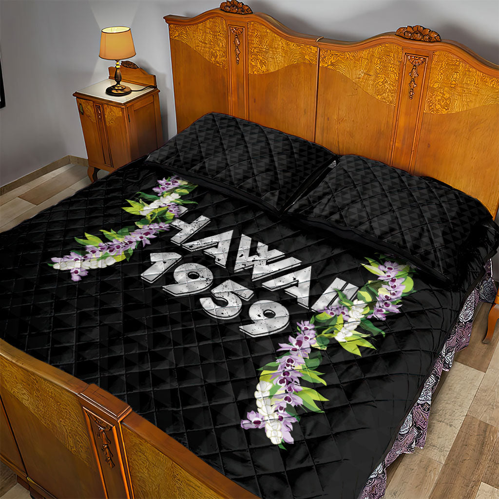 Hawaii Statehood Day Quilt Bed Set Kakau Pattern With Maile Pikake Honohono Lei