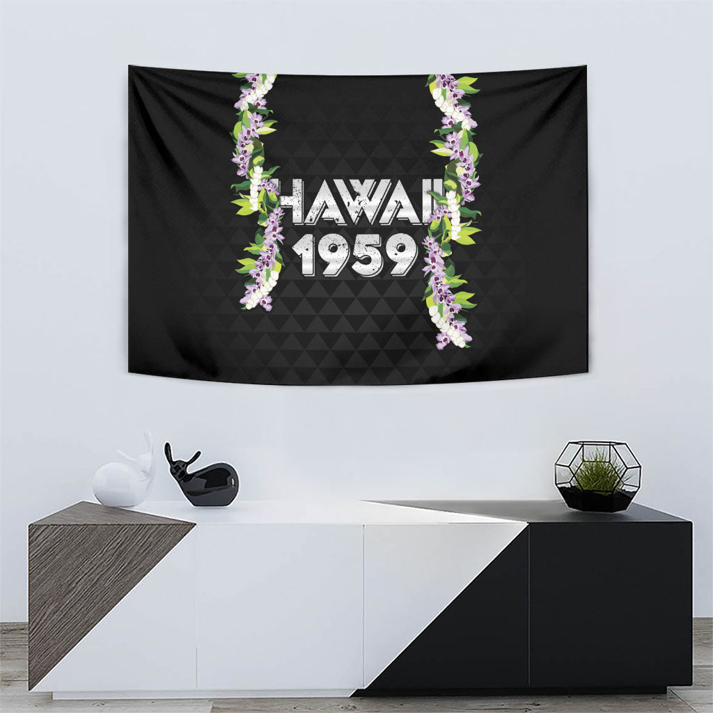 Hawaii Statehood Day Tapestry Kakau Pattern With Maile Pikake Honohono Lei