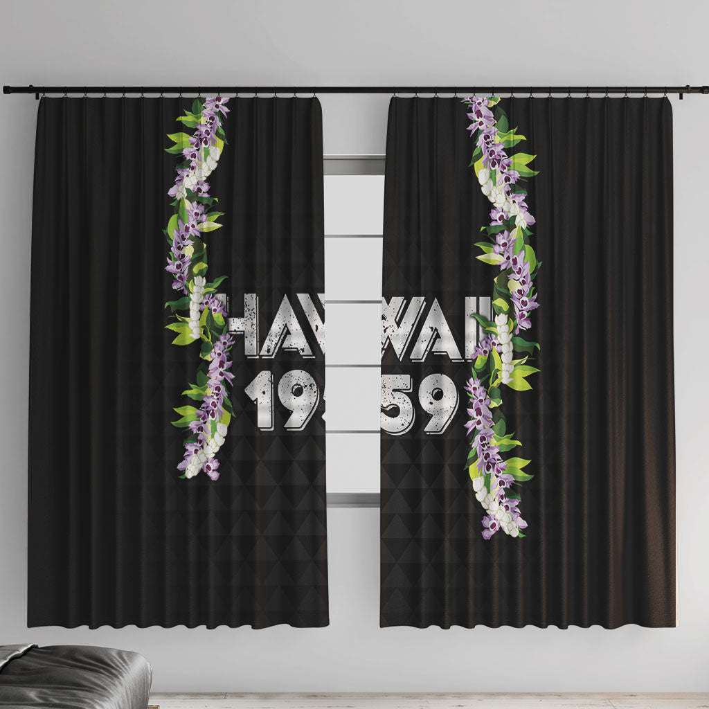 Hawaii Statehood Day Window Curtain Kakau Pattern With Maile Pikake Honohono Lei