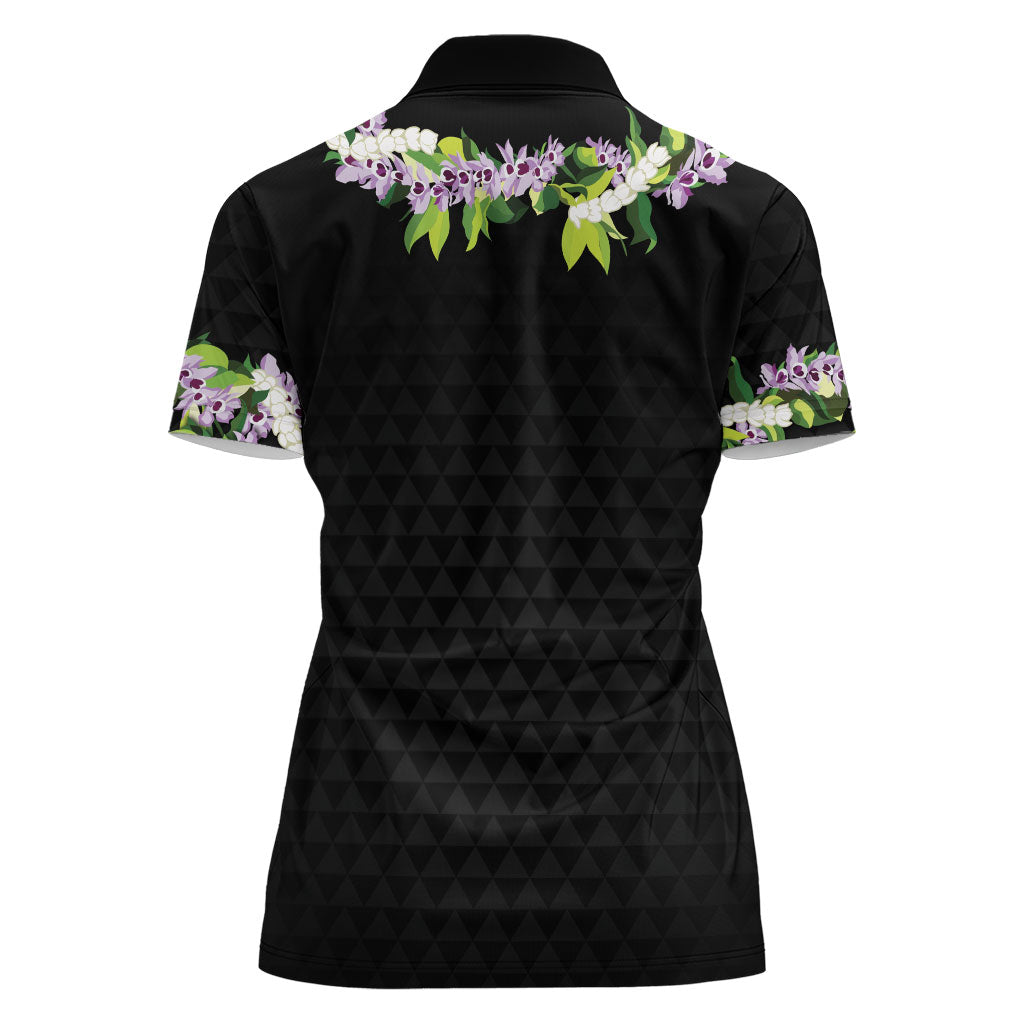 Hawaii Statehood Day Women Polo Shirt Kakau Pattern With Maile Pikake Honohono Lei