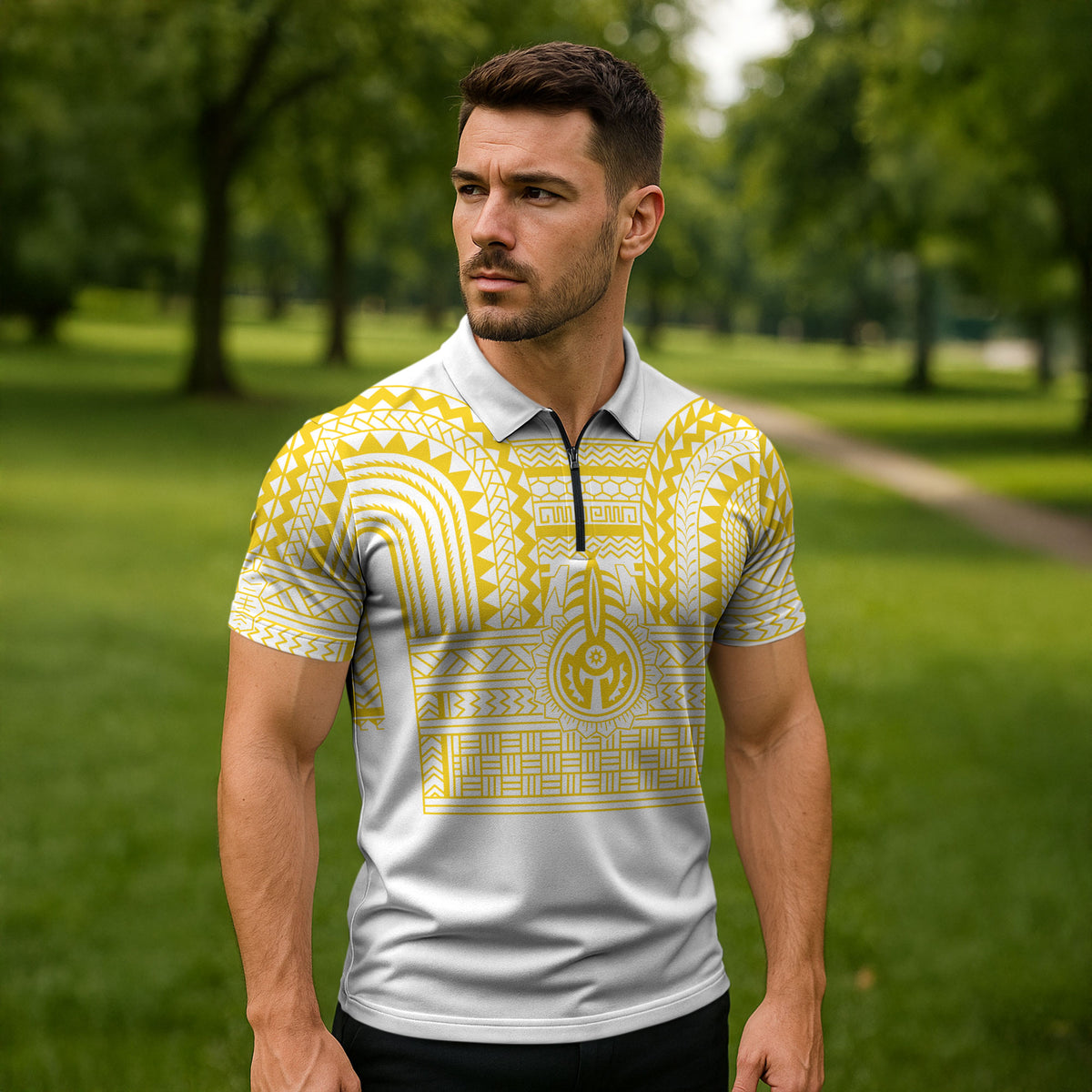 Philippines Filipinos Zipper Polo Shirt Igorot Tribal Pattern White