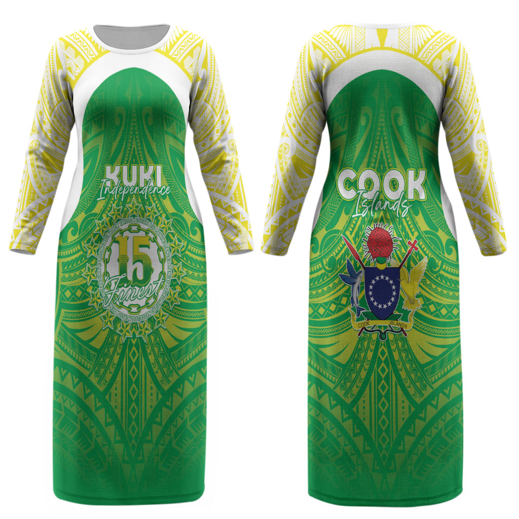 Kuki Independence 2026 Couples Matching Long Sleeve Bodycon Dress and Hawaiian Shirt Cook Islands 15 Finest Green Version