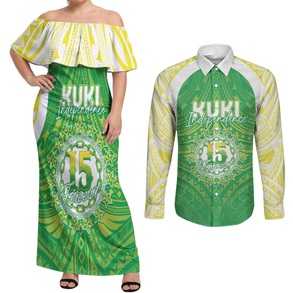Kuki Independence 2026 Couples Matching Off Shoulder Maxi Dress and Long Sleeve Button Shirt Cook Islands 15 Finest Green Version