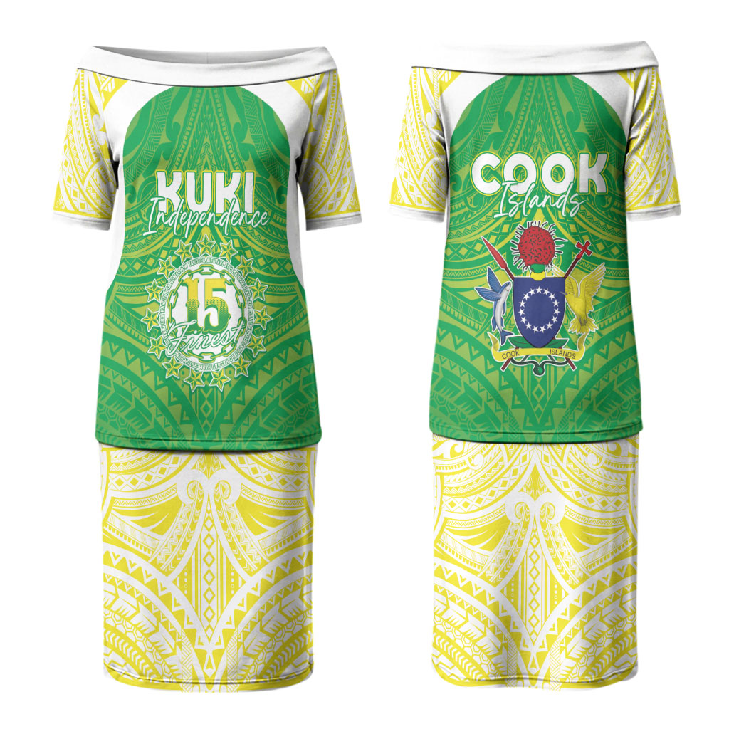 Kuki Independence 2026 Couples Matching Puletasi and Long Sleeve Button Shirt Cook Islands 15 Finest Green Version