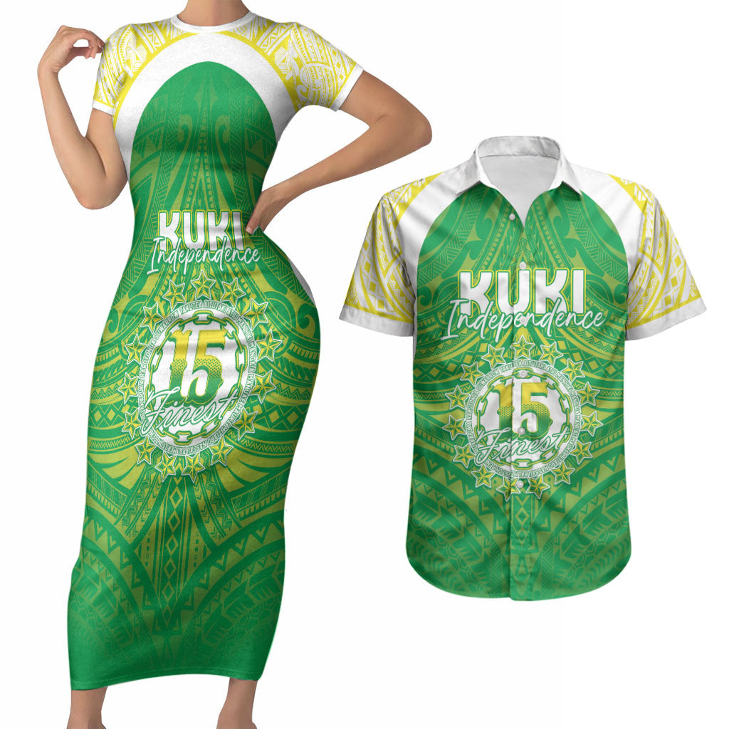 Kuki Independence 2026 Couples Matching Short Sleeve Bodycon Dress and Hawaiian Shirt Cook Islands 15 Finest Green Version