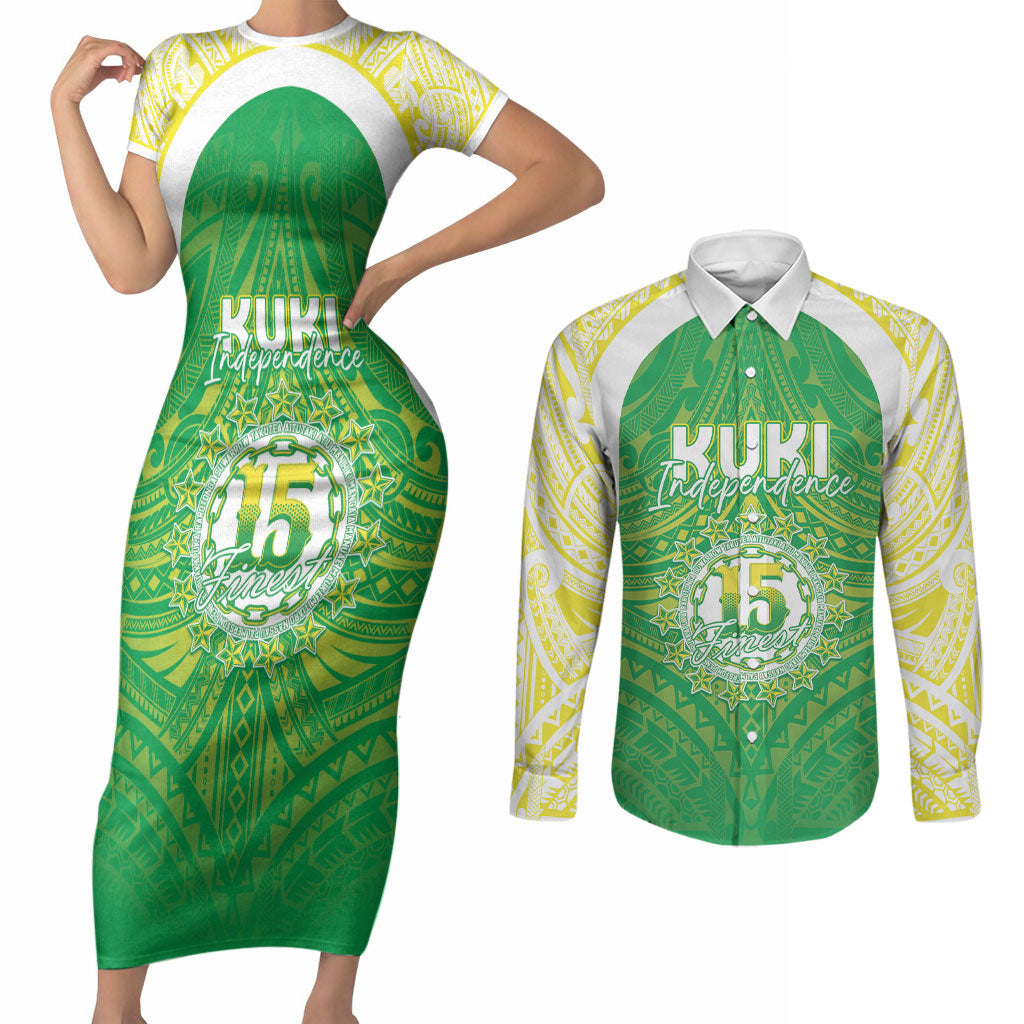 Kuki Independence 2026 Couples Matching Short Sleeve Bodycon Dress and Long Sleeve Button Shirt Cook Islands 15 Finest Green Version