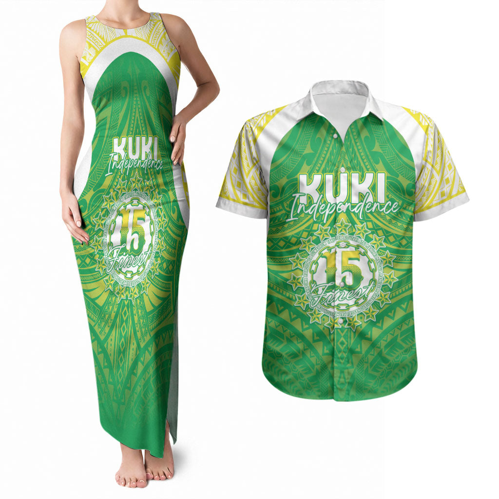 Kuki Independence 2026 Couples Matching Tank Maxi Dress and Hawaiian Shirt Cook Islands 15 Finest Green Version