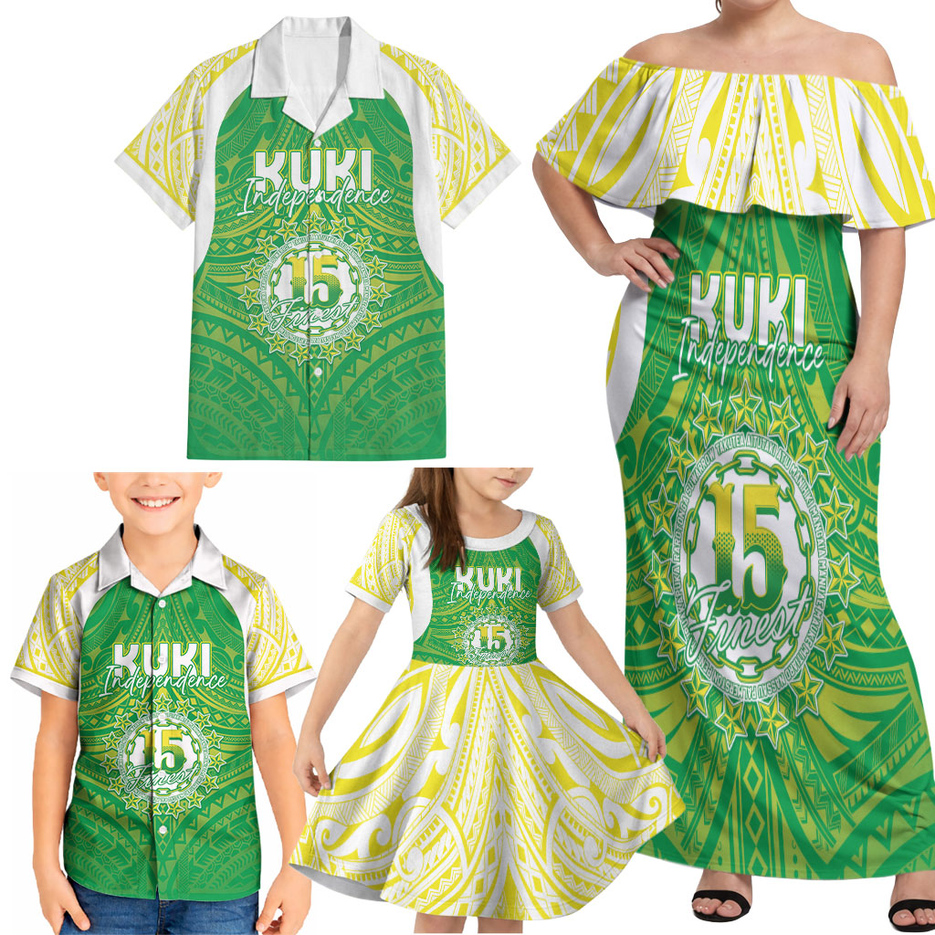 Kuki Independence 2026 Family Matching Off Shoulder Maxi Dress and Hawaiian Shirt Cook Islands 15 Finest Green Version