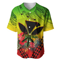 Personalized Hawaii Baseball Jersey Kakau Kanaka Maoli With Hibiscus Flowers LT05 Reggae - Polynesian Pride