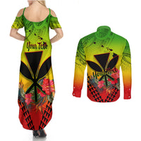 Personalized Hawaii Couples Matching Summer Maxi Dress and Long Sleeve Button Shirts Kakau Kanaka Maoli With Hibiscus Flowers LT05 - Polynesian Pride